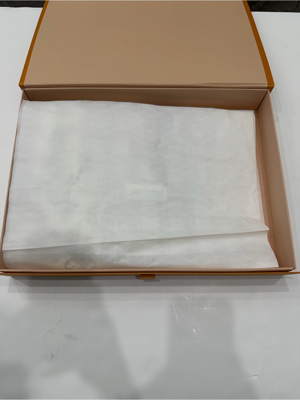 Louis Vuitton Cream and Gold Monogram Tag Detail Scarf - Picture 6 of 13